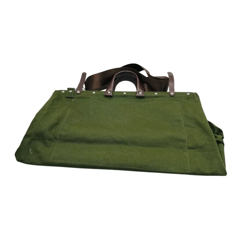 Line Of Trade Green Canvas Weekender  Bag with Brown Leather Straps